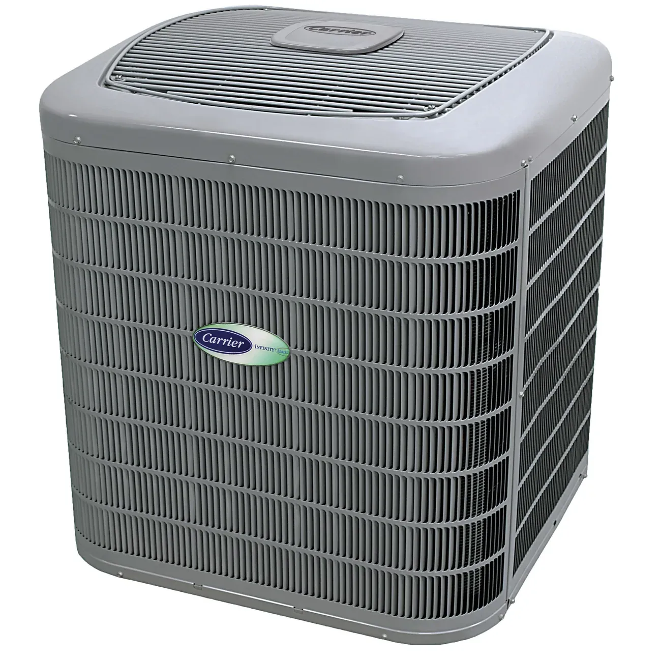Carrier Infinity Series central air conditioner condenser, one of the systems Modern Heating and Cooling installs.